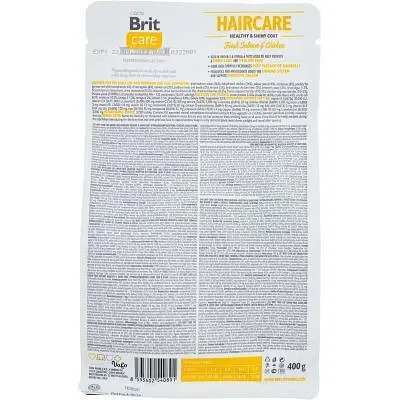 Сухий корм для кішок Brit Care Cat GF Haircare Healthy and Shiny Coat 400 г (8595602540891) - фото 2