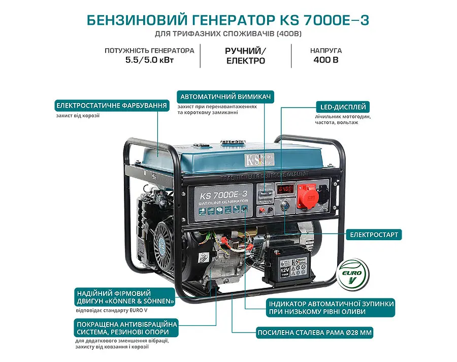 Генератор бензиновий Konner&Sohnen 5/5.5 кВт KS 7000E-3 - фото 8