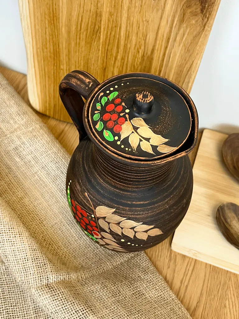 Кувшин керамический (глиняный) резной с ручкой Золотой Колосок 2.5 л - фото 3