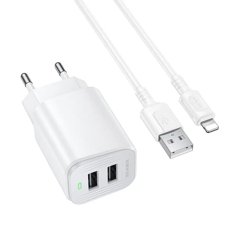 Мережевий зарядний пристрій BOROFONE BAS81A Star dual-port charger set (iP) (EU) Білий