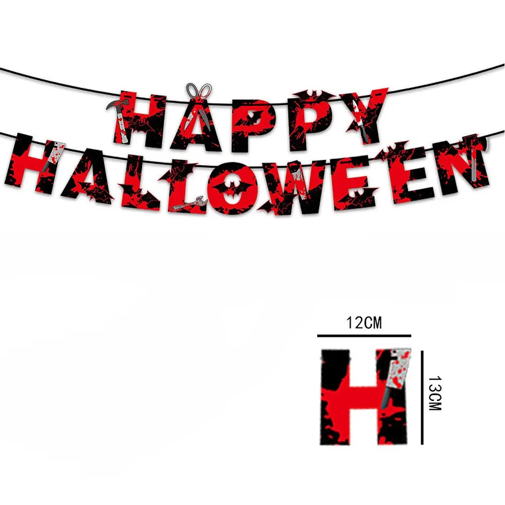 Гірлянда на Геловін паперова Happy Halloween 3 м чорно-червона - фото 2