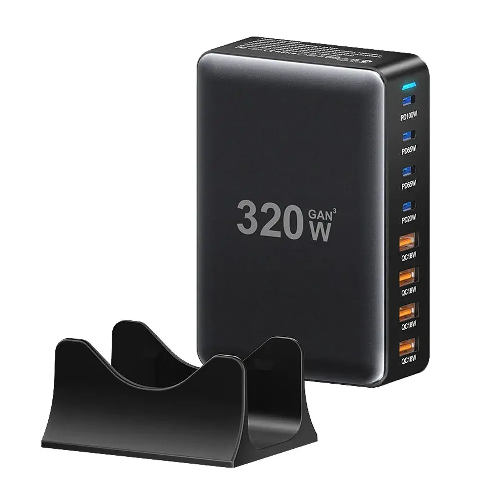 Зарядний пристрій Essager 4xUSB-C + 4xUSB 320W GaN (EZC320W-QJB0G-Z) - фото 3