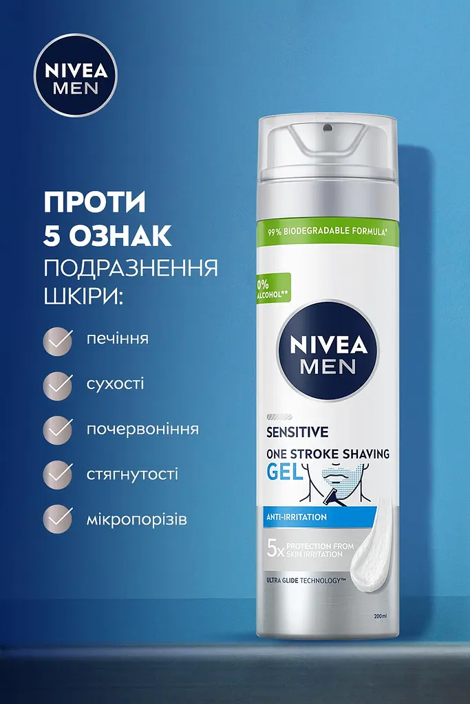 Гель для гоління NIVEA MEN для чутливої шкіри Одним рухом з екстрактом ромашки 200 мл - фото 3