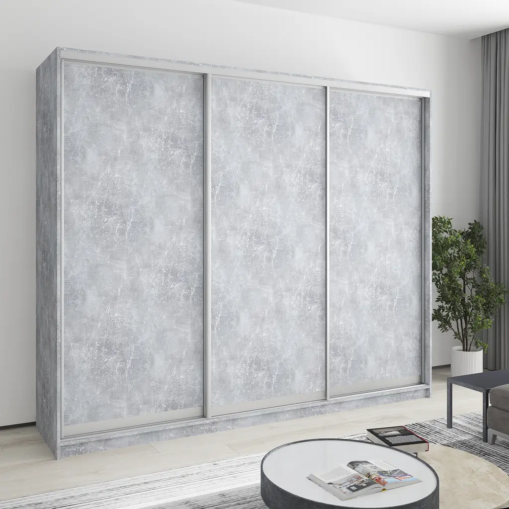 Шафа-купе тридверна MebelStar Уні AL 3ДСП 250x60x210 см Бетон (MBS-3063) - фото 1
