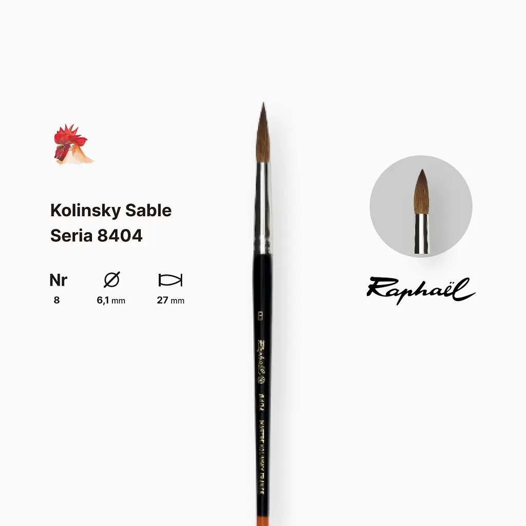 Пензель колонок круглий Raphael Kolinsky Sable, №8, професійний, коротка ручка - фото 2