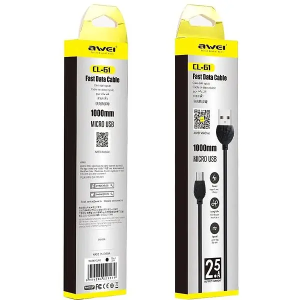 Кабель Awei CL-61 Micro cable 1m Black - фото 2