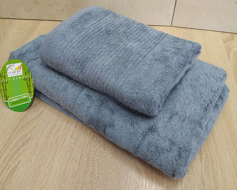 Набір турецьких бамбукових махрових рушників Cestepe 50х90+70х140 Bamboo Sarev Gray - фото 5