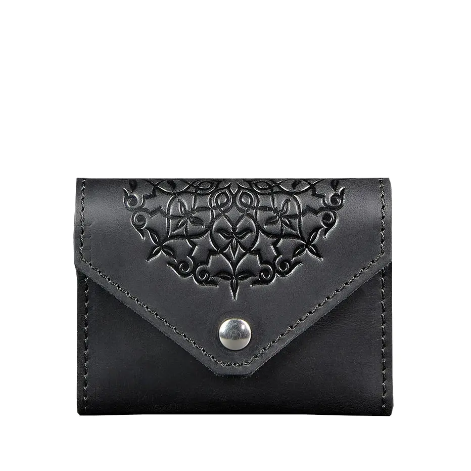 Шкіряний жіночої кард-кейс 3.0 чорний з мандалою - фото 7