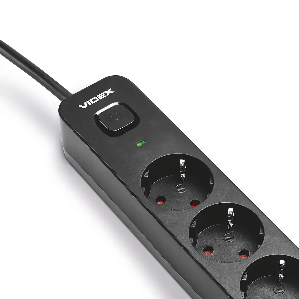 Мережевий подовжувач VIDEX ONCORD з/з 3п 3м (3x1.5мм) з кнопкою Black VIDEX (27686-000) - фото 3