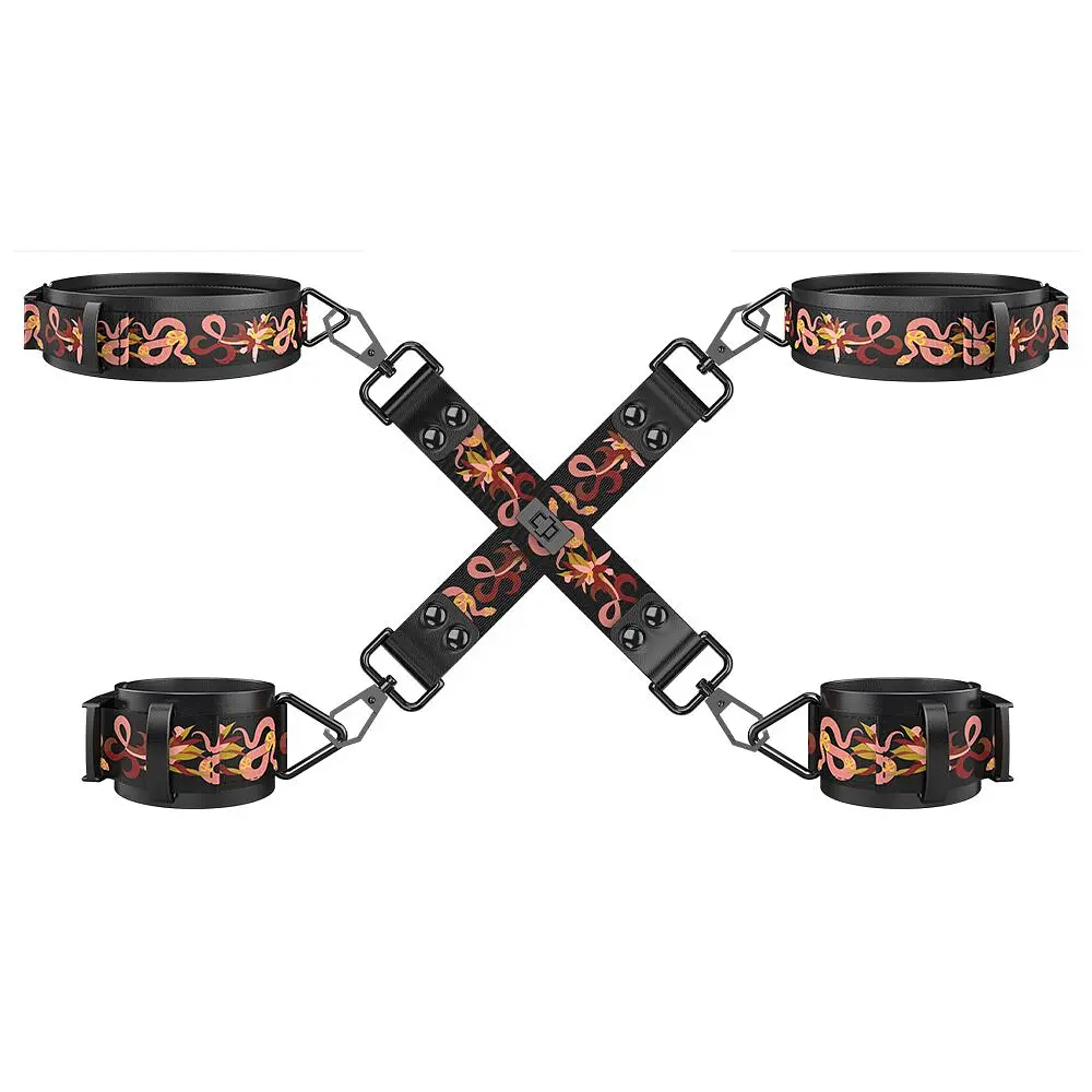 БДСМ-набір LOCKINK The Flowering Serpent Bondage Set, чорний, з малюнком у вигляді змій, 12 предметів - фото 4