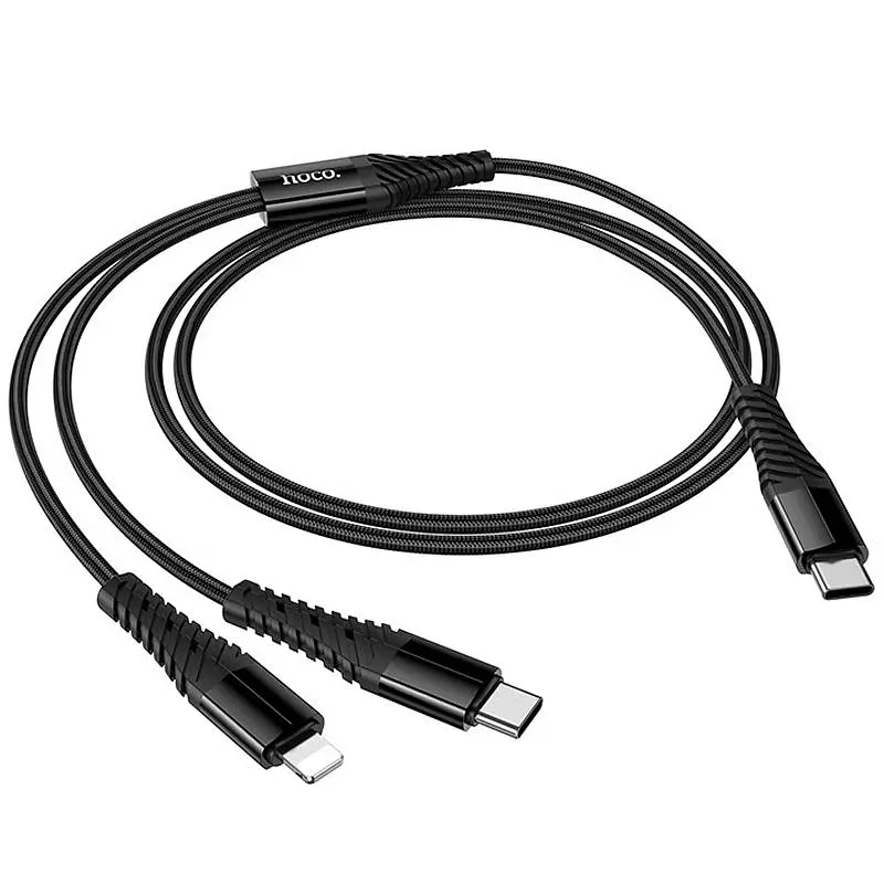 Дата кабель Hoco X123 Victory 2in1 Type-C to Lightning/Type-C 3A (1m) - фото 6