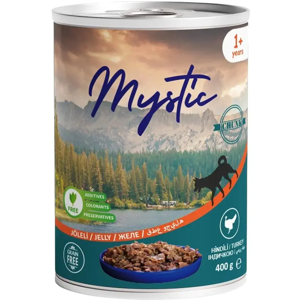 Вологий корм для собак Mystic шматочки індички в желе 400 г (609256)