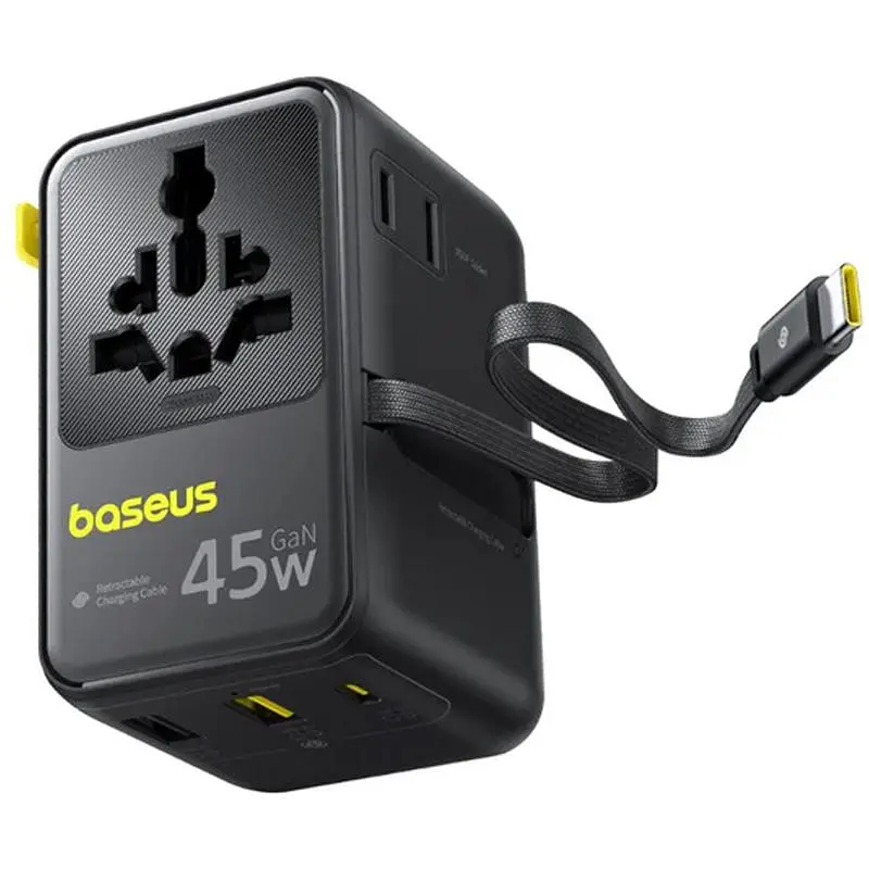 Мережевий універсальний перехідник AG11 45W with retractable cable (2USB-A/1C/1Socket) (E0307F) Baseus teh0029669 - фото 4