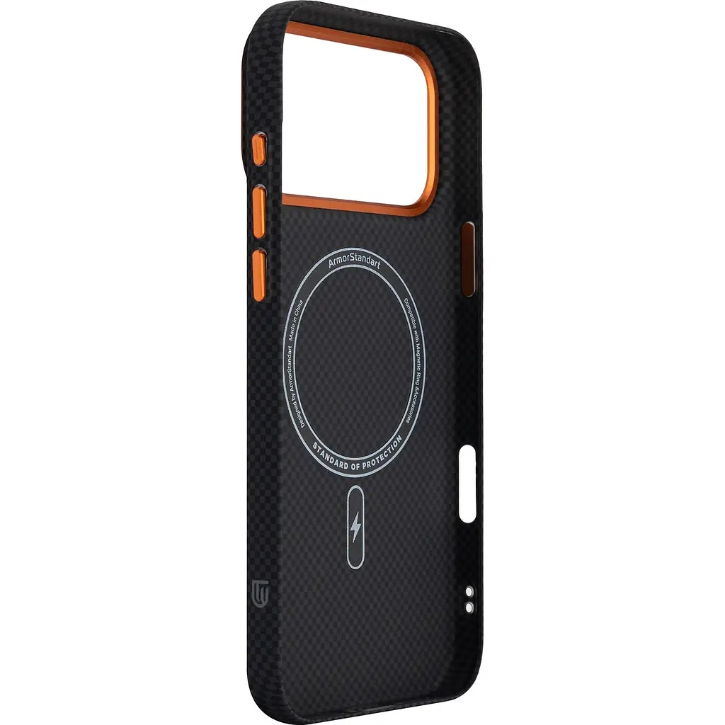 Чохол ArmorStandart LikeCarbon2 SE MagCase для Apple iPhone 17 Pro Max Kevlar Black Orange (ARM89165) [156304] - фото 4