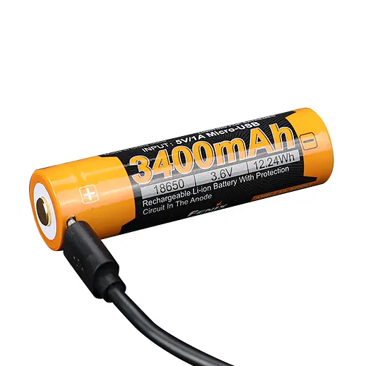 Аккумулятор 18650 Fenix 3400mAh 3.6V с micro-USB зарядкой (Черно-желтый) - фото 4