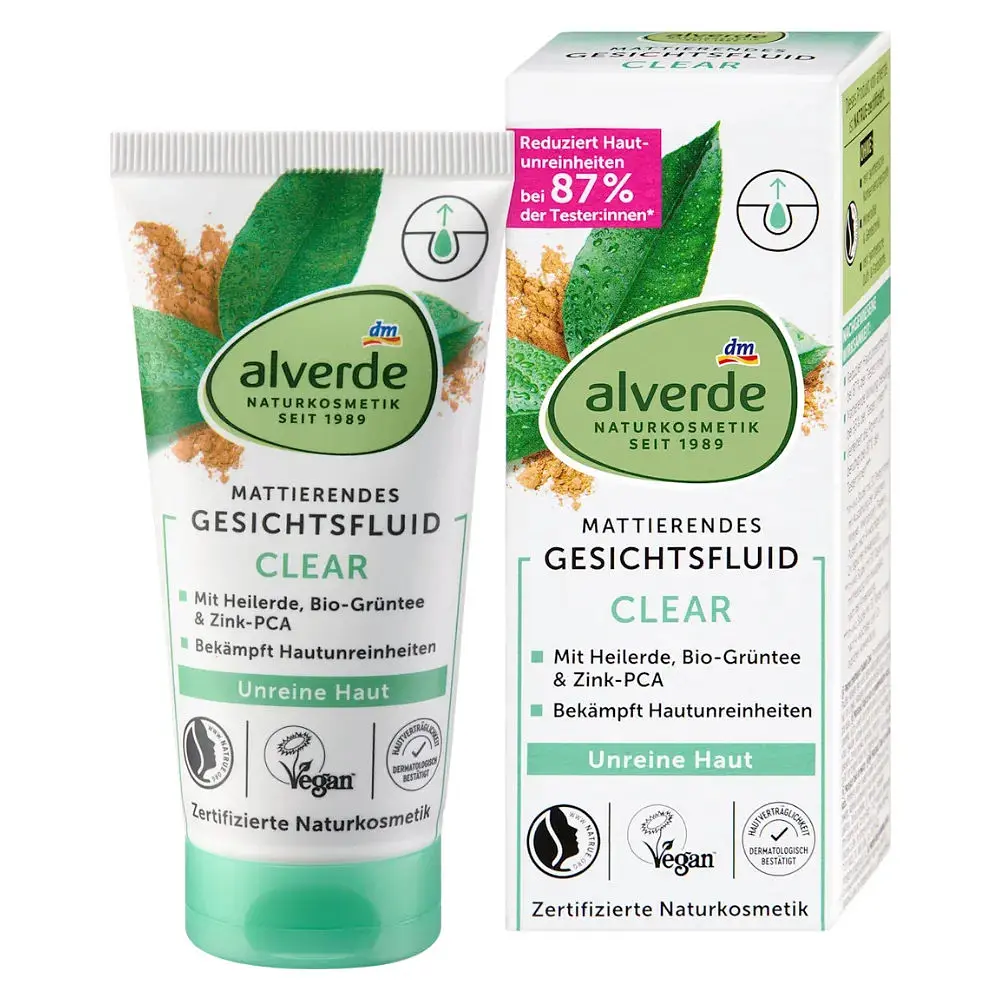 Флюїд для обличчя Alverde Naturkosmetik Clear прозорий з цілющою гряззю та екстрактом зеленого чаю 50 мл