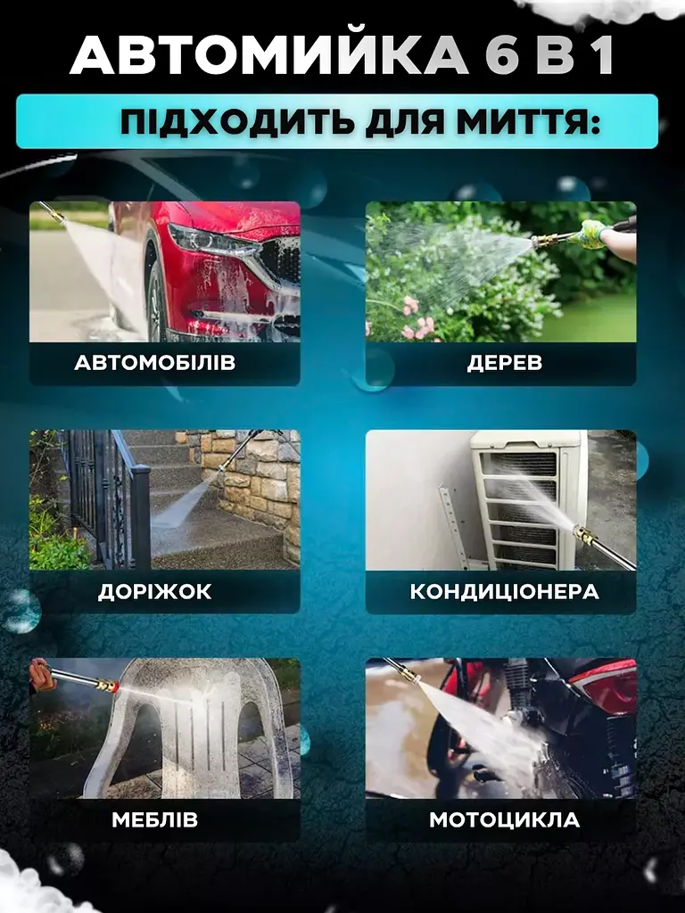 Мийка безконтактна акумуляторна універсальна, автомийка високого тиску, чорна (6254412450) - фото 6