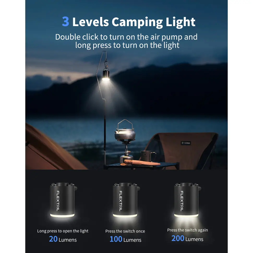 Насос-ліхтар кемпінговий Flextail Tiny Pump Х, чорний із вакуумними пакетами 2 шт. (50х70) - фото 9