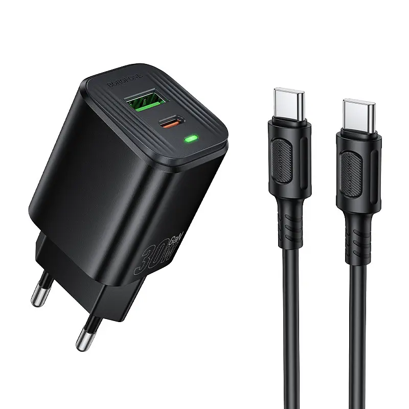 Мережевий зарядний пристрій BOROFONE BAS85A Star PD30W+QC3.0 charger set (C to C) (EU) Чорний