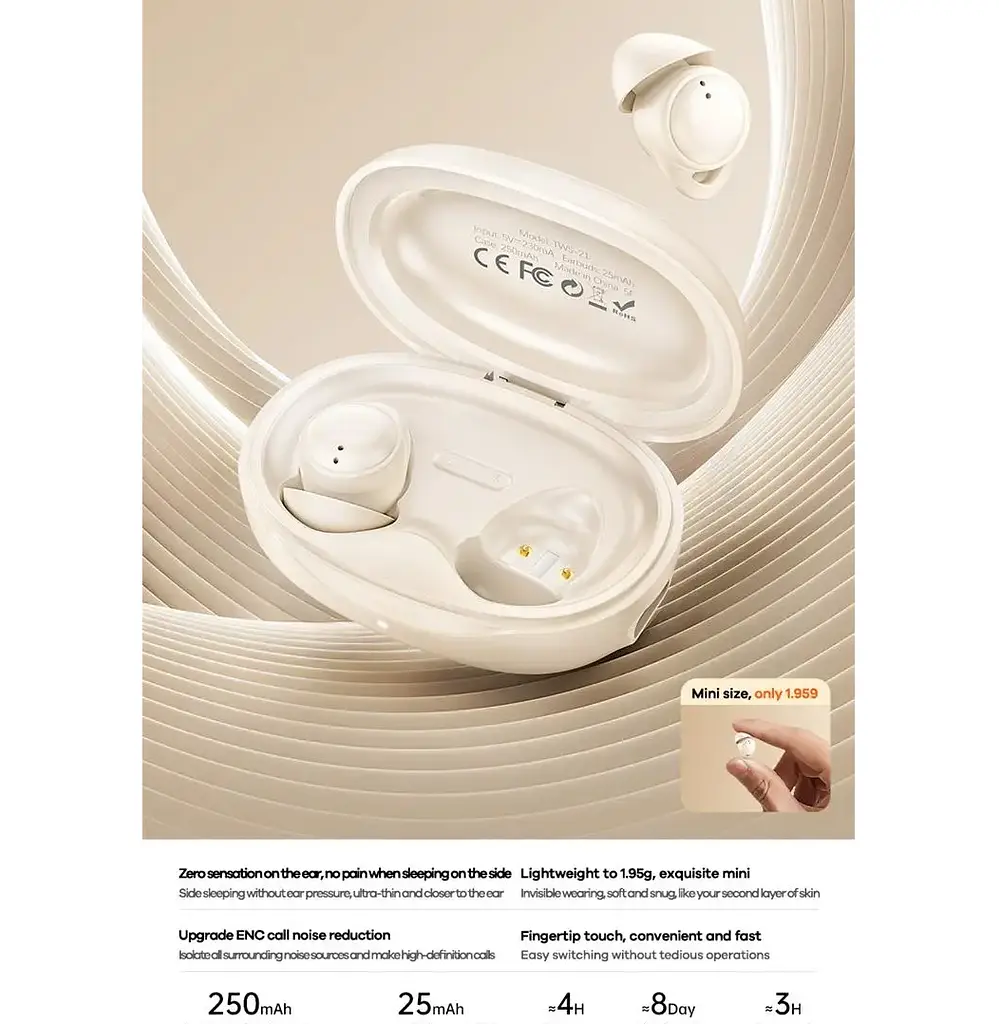 Бездротові навушники TWS REMAX Sleep True Wireless Stereo Music Call Earphones TWS-21 Beige - фото 2