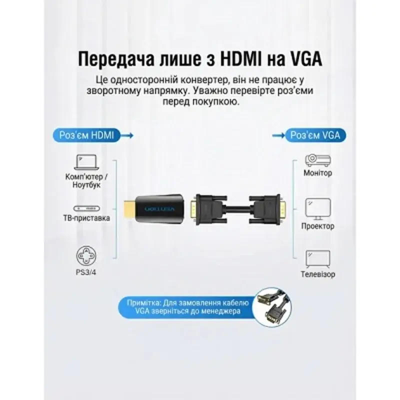 Перехідник HDMI M to VGA F 1080P 60Hz 3,5mm Audio Vention (AIDB0) - фото 9