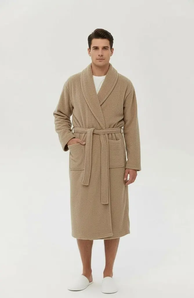 Халат махровый unisex Lotus Home - Basic New Line бежевый L - фото 3