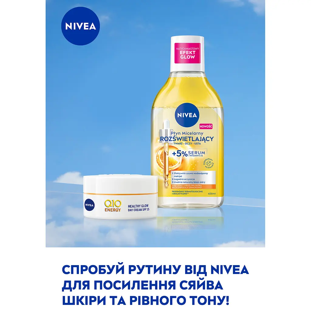 Набір жіночий Nivea Energy&Glow 2024: Денний крем проти зморщок SPF15 50 мл + Освітлююча міцелярна вода 400 мл - фото 6