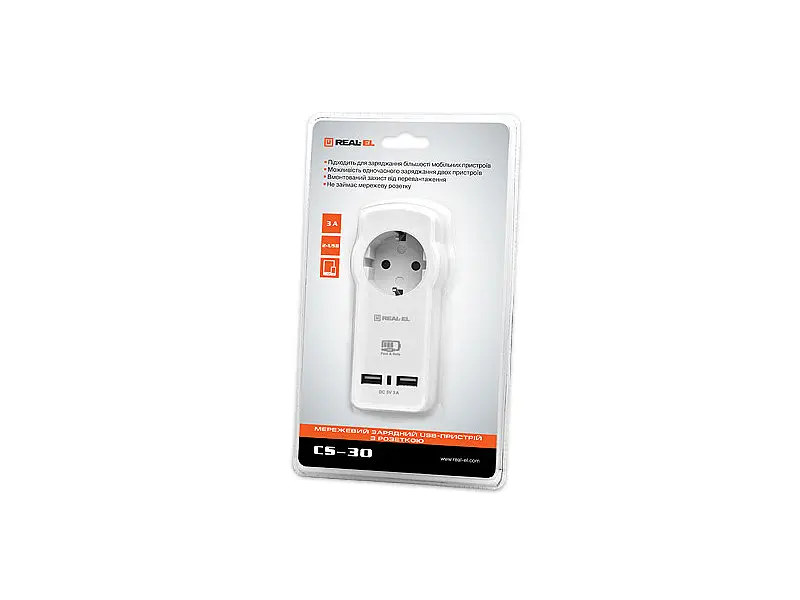 Мережевий зарядний пристрій REAL-EL CS-30 (2USB, 2.1 A) White - фото 2