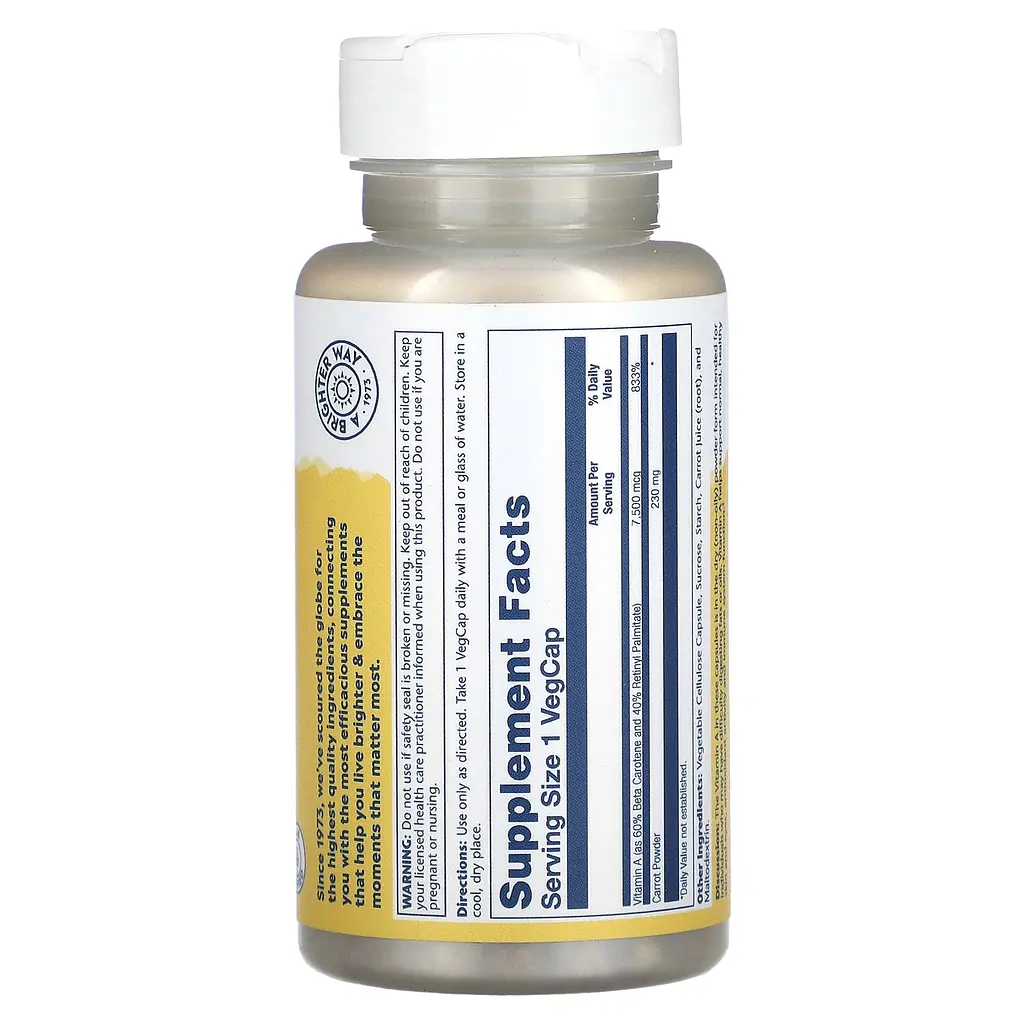 Вітамін А Solaray Dry Vitamin A 7500 мкг 60 вегетаріанських капсул - фото 2