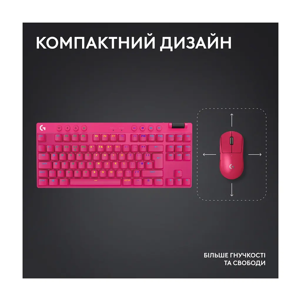 Клавіатура Logitech G PRO X TKL Lightspeed Tactile USB UA Magenta (920-012159) - фото 8