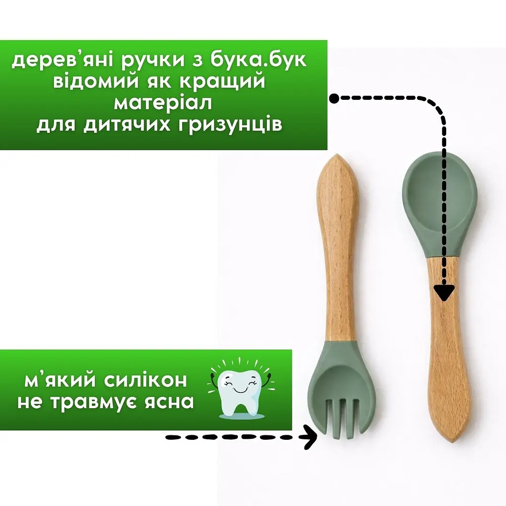 Дитячий силіконовий посуд, набір 7 предметів, на присосках, для першого прикорму зелений - фото 3