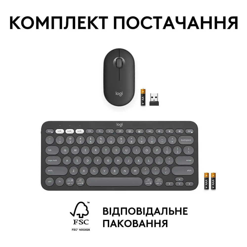 Комплект (клавиатура и мышь) Logitech Pebble 2 Combo Tonal UA (920-012239) Graphite - фото 5