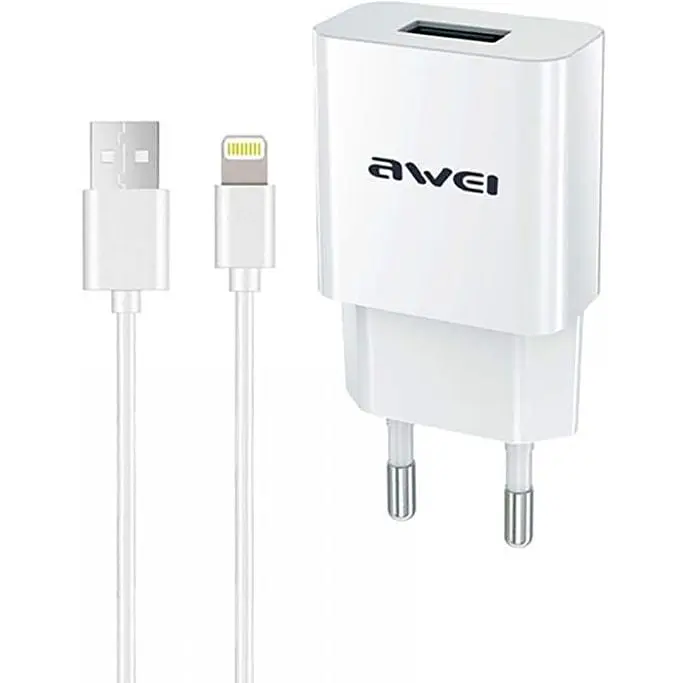 Зарядний пристрій AWEI C-832 Travel charger + Lightning cable 1USB 2.1A White - фото 2