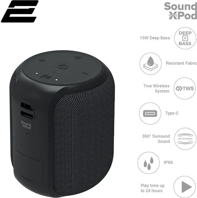 Акустична система 2E SoundXPod TWS MP3 Wireless Waterproof Black (2E-BSSXPWBK) - фото 2