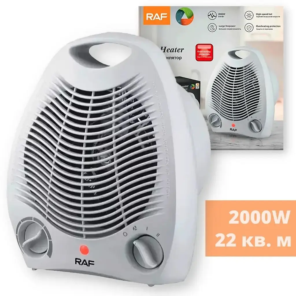 Тепловентилятор (вітродуйчик) RAF R.1181 спіральний трубчастий електронагрівач для підлоги/настільний для дому та офісу 3 режими 2000 Вт білий (24399-R.1181_446) - фото 6