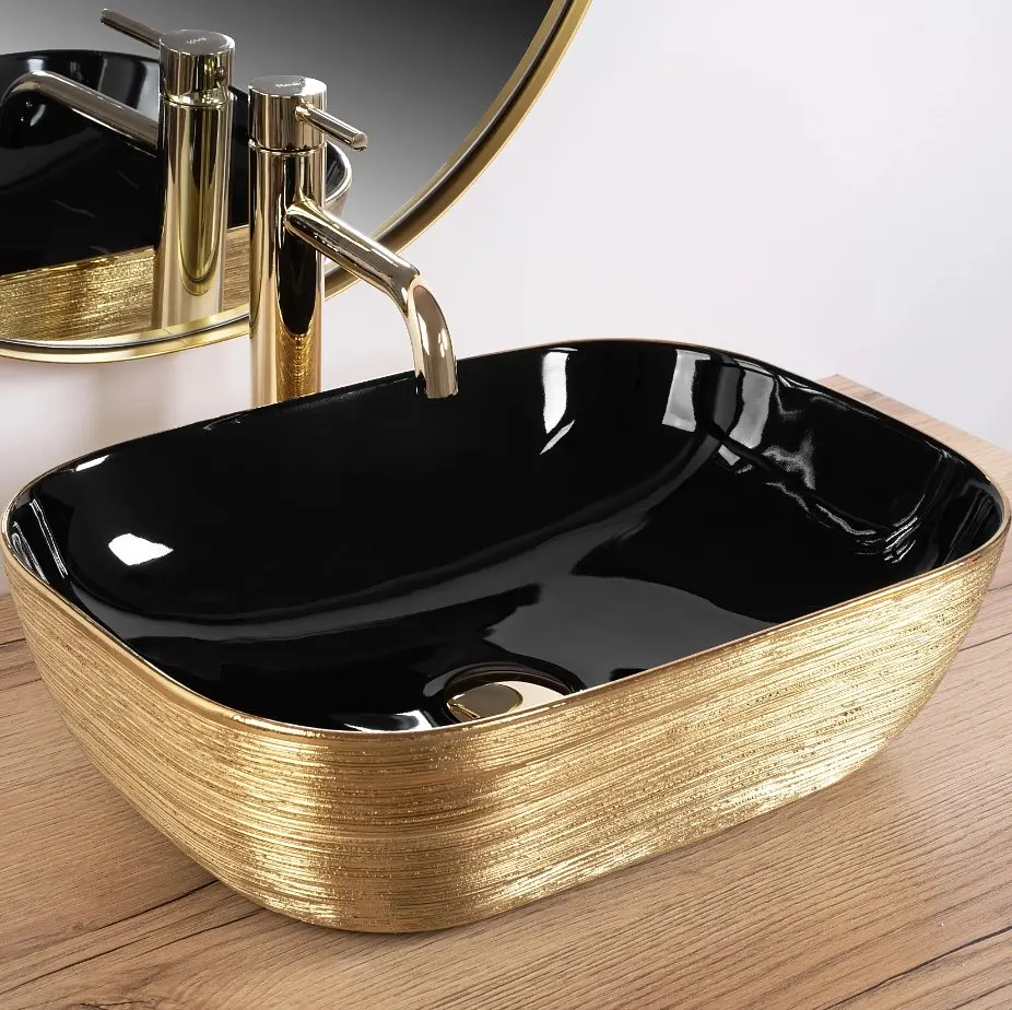Умивальник Rea Belinda 33x46,5 black/gold brush (REA-U8780), Структурна - фото 2