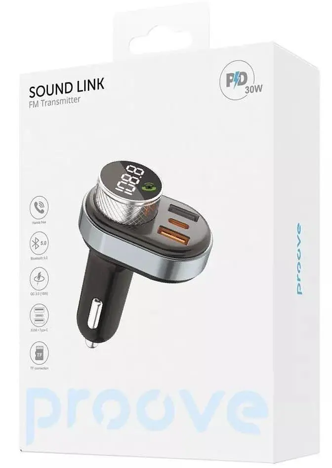 Автомобільний зарядний пристрій Proove FM Launcher Sound Link 30W (PD+QC3.0) Type-C+USB black (FMSL30110001) - фото 5