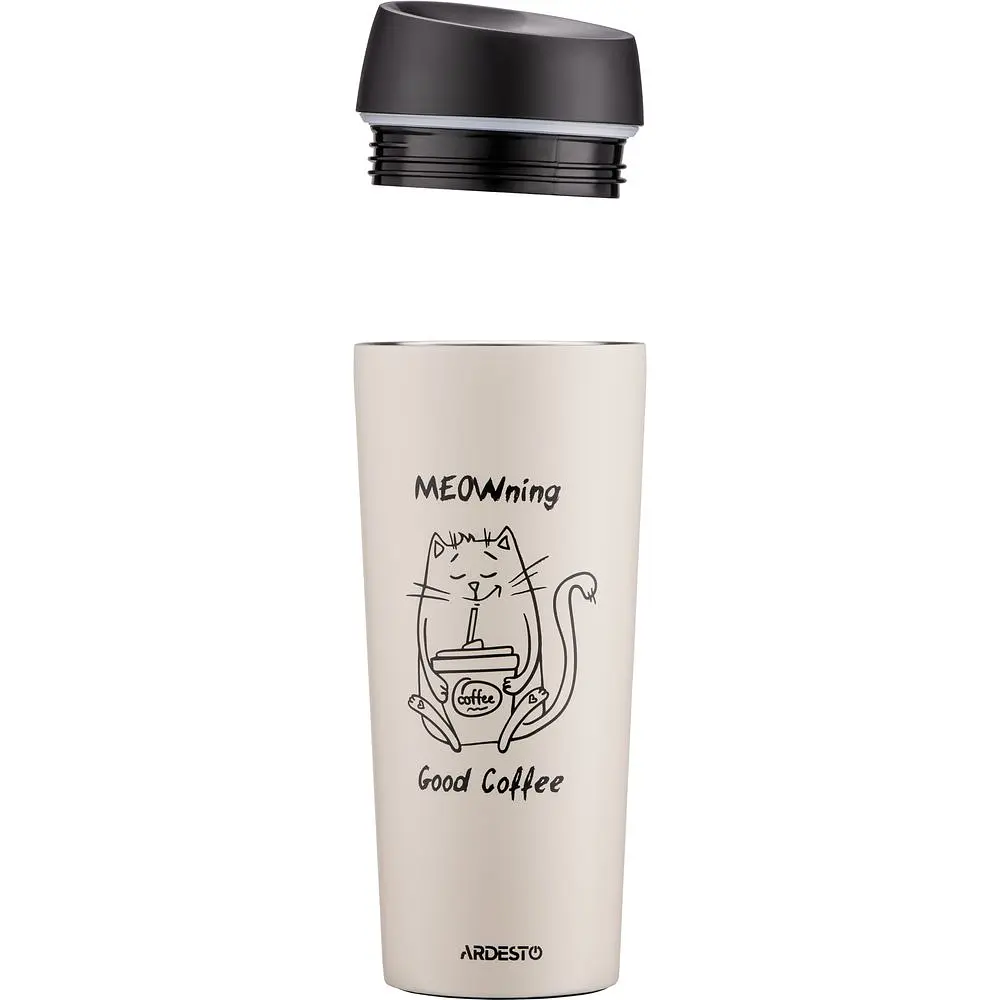 Термокухоль Ardesto Coffee Time Meowning, нержавіюча сталь, бежевий, 450 мл (AR2645WC) - фото 2