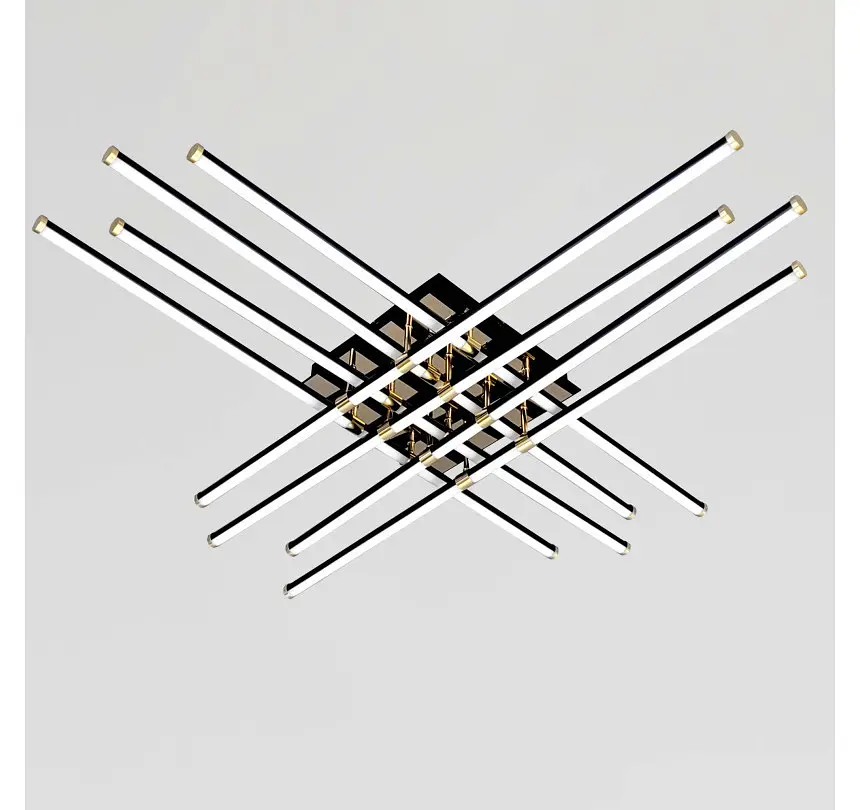 Велика чорно-золота стельова LED-люстра Artlight W182/8-1000 BK+GD із вісьмома перехресними лініями - фото 2