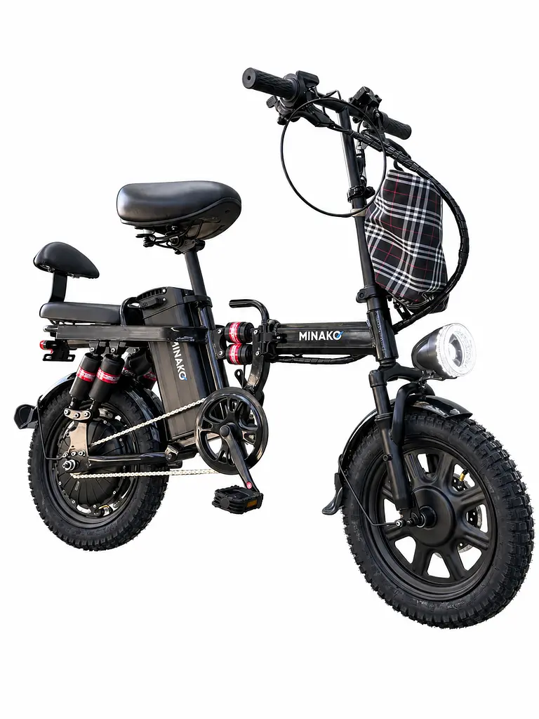 Електровелосипед Minako Mini 16" двомісний (1000W, 24Ah) + Пасажирське сидіння Чорний