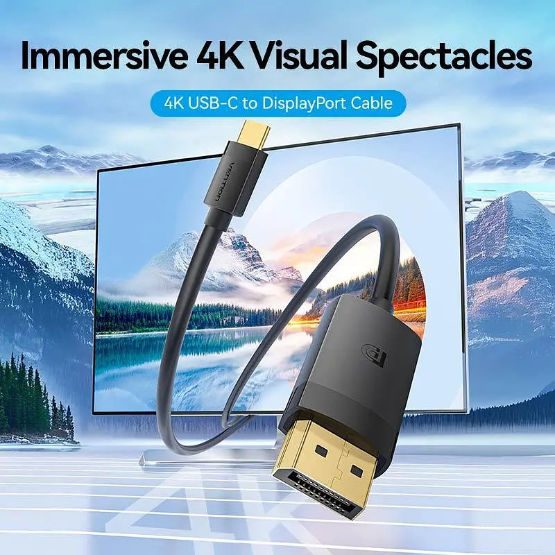 Кабель Vention USB-C to DP 4K@60Hz HD Cable 1.5m Black (CRJBG) - фото 2