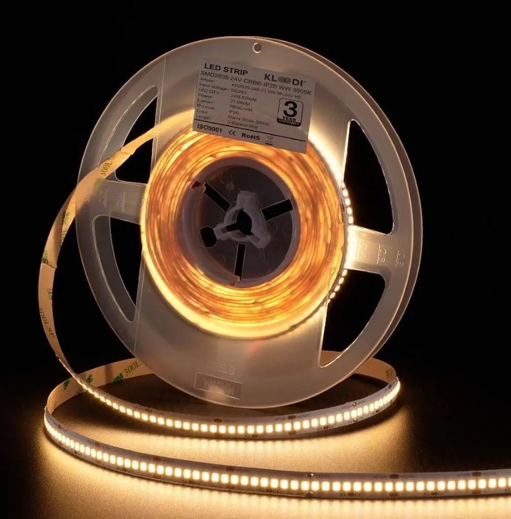 LED Лента 21,6W 240LED 3000К 2800LМ IP20 24V KLOODI KD2835-240-21.6W-3К-24V HE - фото 5
