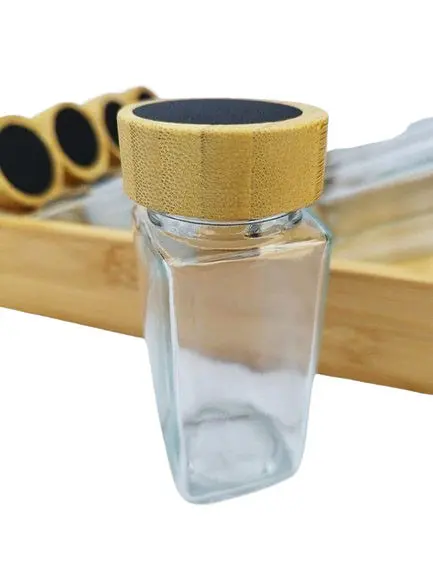 Набір скляних баночок для спецій Vittora VT-8902-12 органайзер 12 баночок 120 мл з дерев'яною поличкою - фото 2