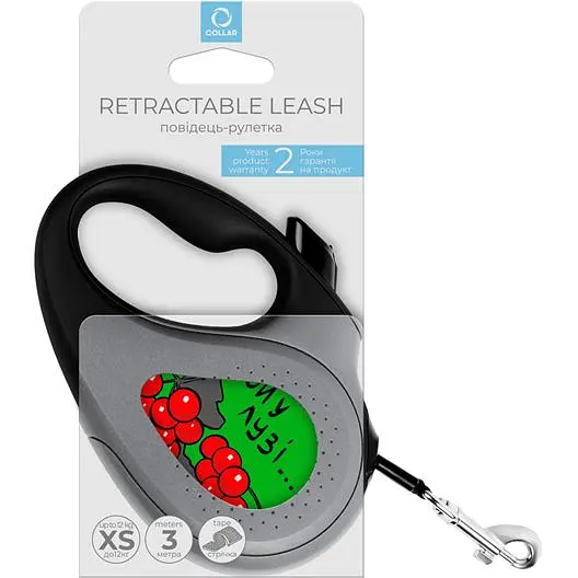 Повідець-рулетка для собак Waudog R-leash Калина, світловідбиваючий, XS, до 12 кг, 3 м, чорний - фото 3