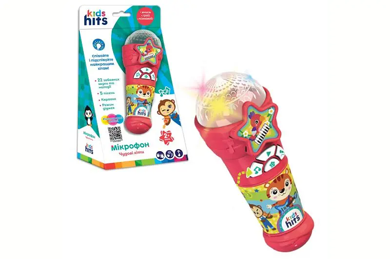 Мікрофон музичний Kids Hits, KH16/004 на батарейках, пісні, мелодії, р-р 6,7 x 17 x 6,7см, в коробці р.14 x 25,5 x 8,3см