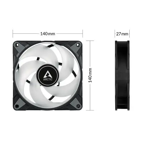 Вентилятор 140 мм, Arctic P14 PWM PST A-RGB, Black, 140х140х27 мм, PWM, ARGB підсвічування, 0-1900 об/хв, 4-pin, гідравлічний підшипник (ACFAN00239A) - фото 3