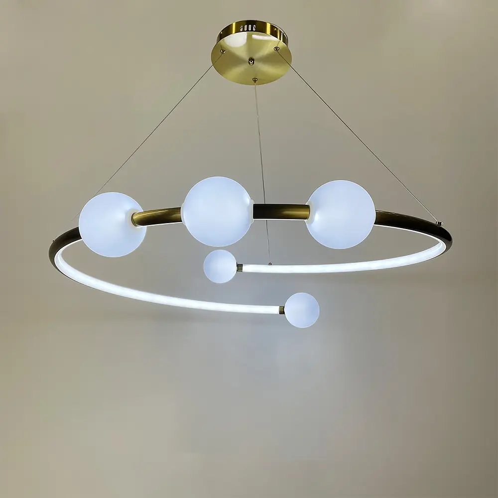 Дизайнерська латунна LED люстра з акриловими кульками Ø 80 см Line.F MJ 76-800 AB - фото 6