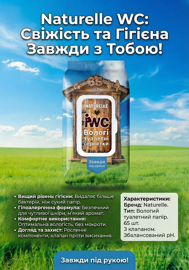 Вологий туалетний папір Naturelle WC 65 шт. для інтимної гігієни - фото 2