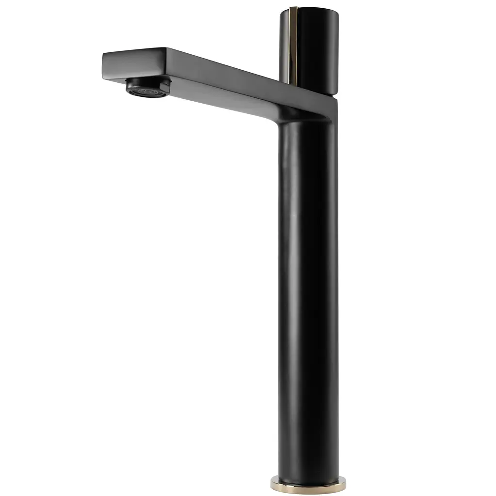 Змішувач для умивальника Rea Icon black L.gold чорний високий REA-B5681, Чорний - фото 4