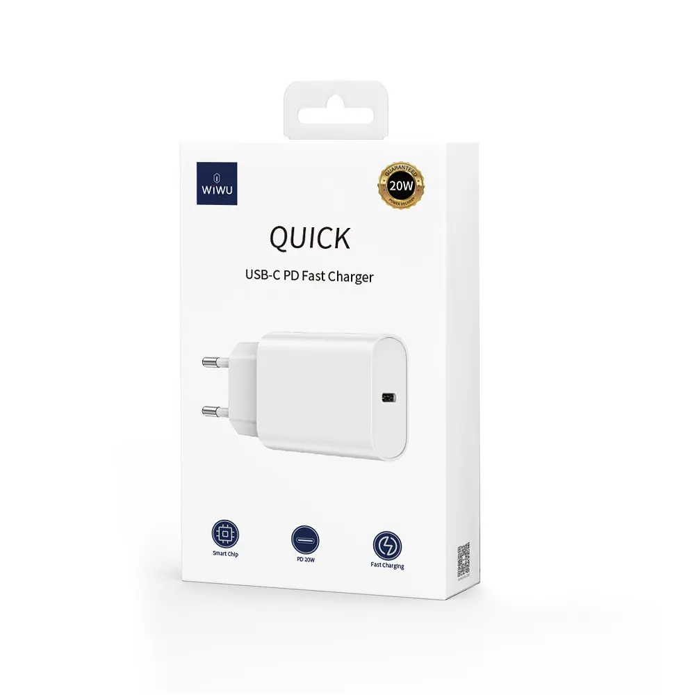 Сетевое зарядное устройство для Wiwu Wi-U001 Type C 20W PD fast charger EU Plug Белый - фото 2